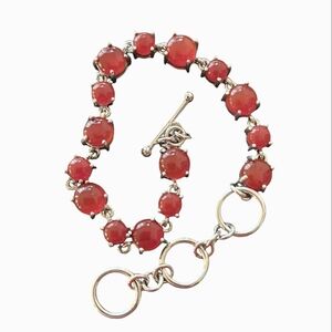 Red Stone Toggle Bracelet with Polished Metal Chain
